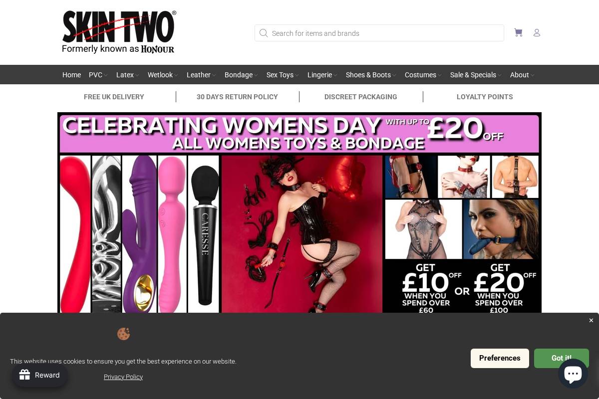 Skintwo homepage screenshot