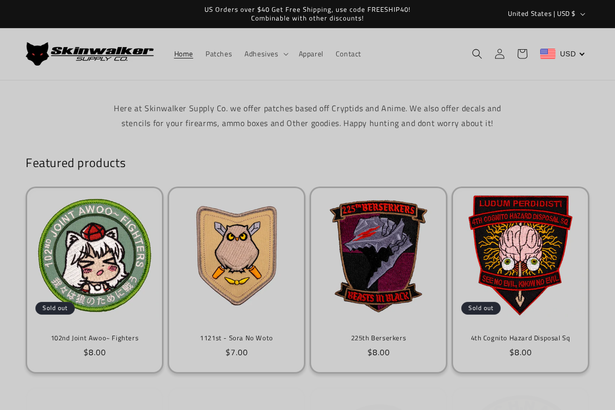 SkinwalkerSupplyCo homepage screenshot