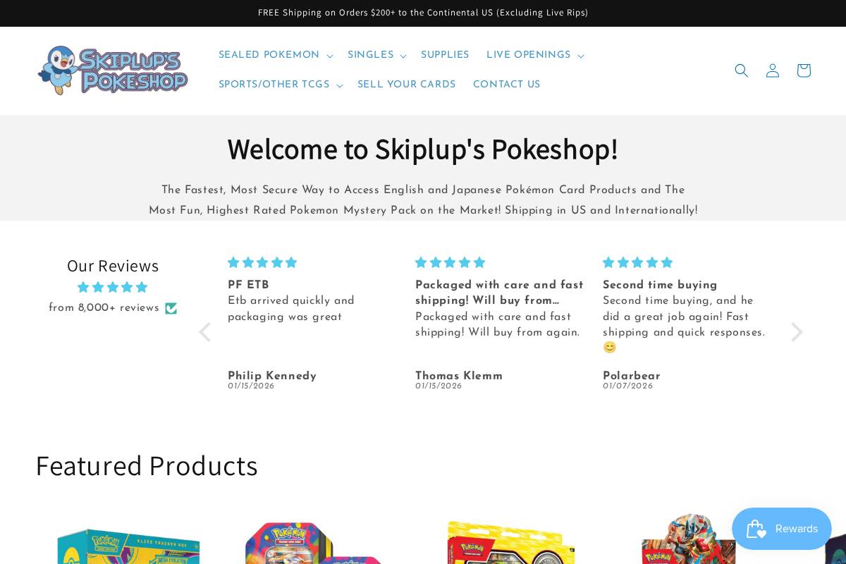 Skiplupspokeshop homepage screenshot