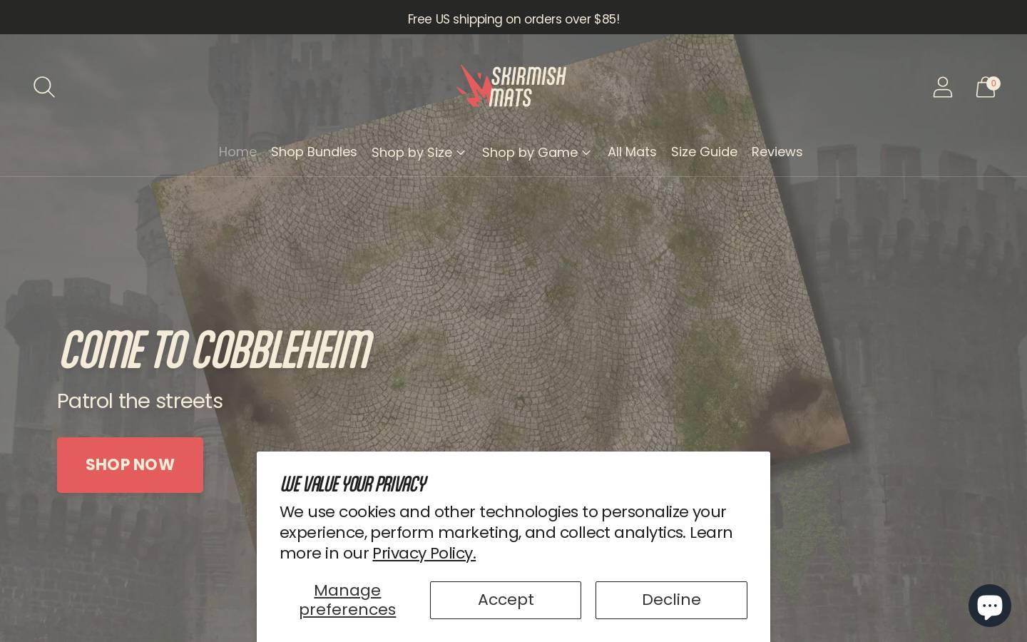 skirmish-mats.com homepage screenshot
