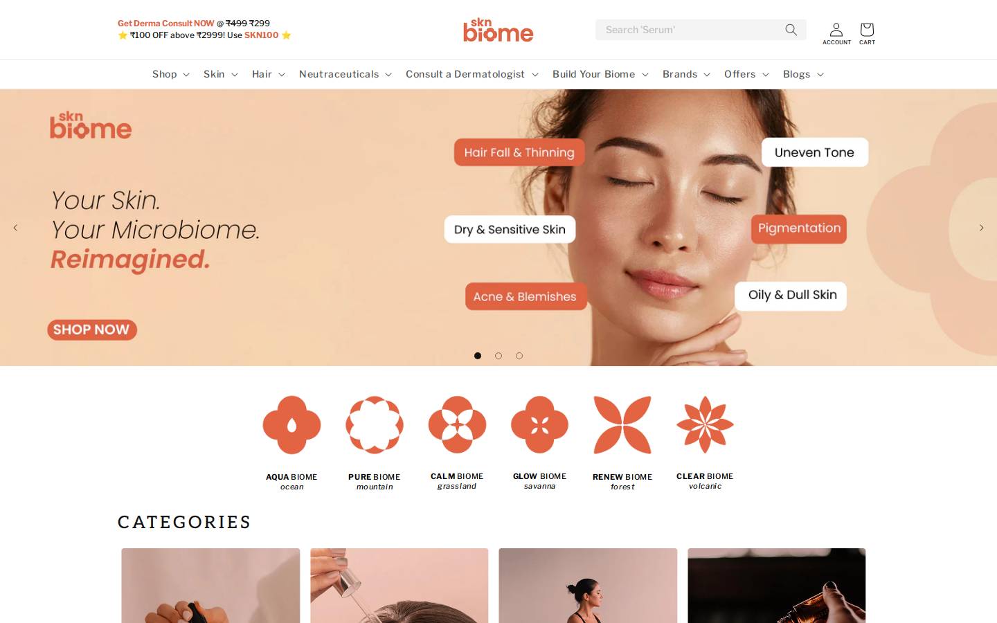 sknbiome.in homepage screenshot