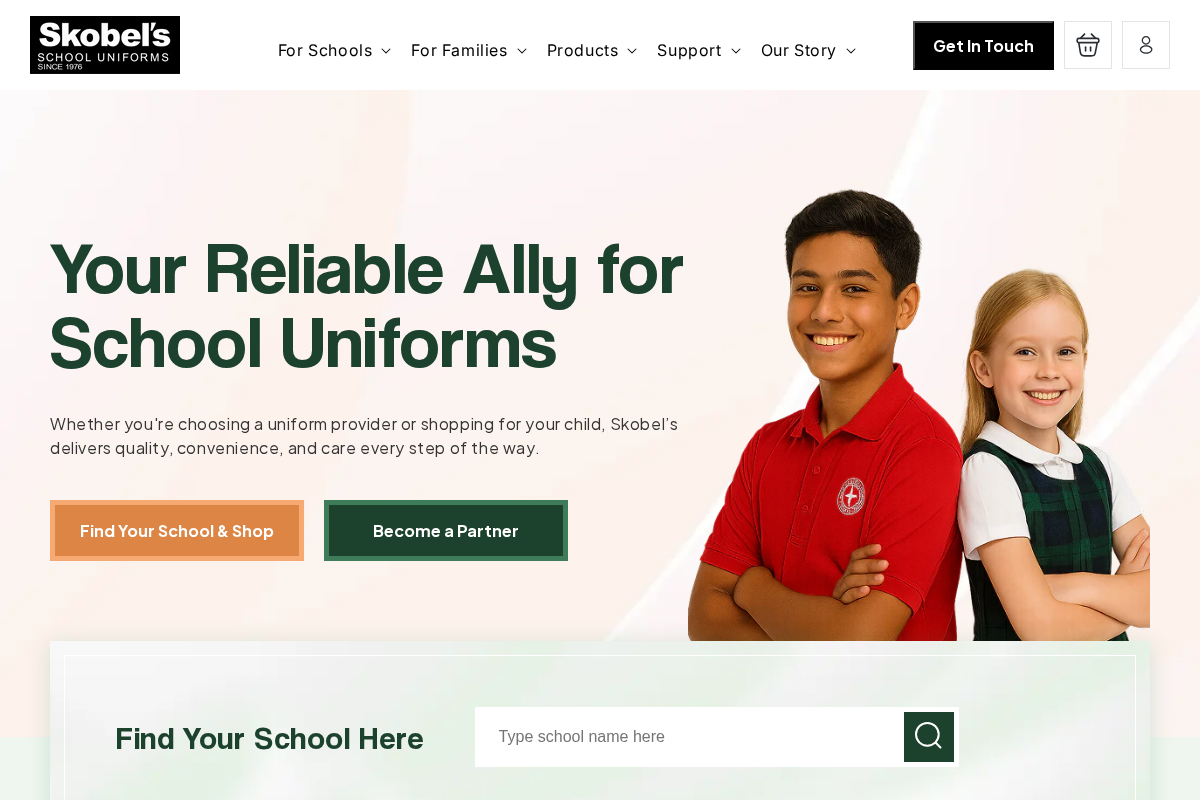 Skobel's School Uniforms homepage screenshot