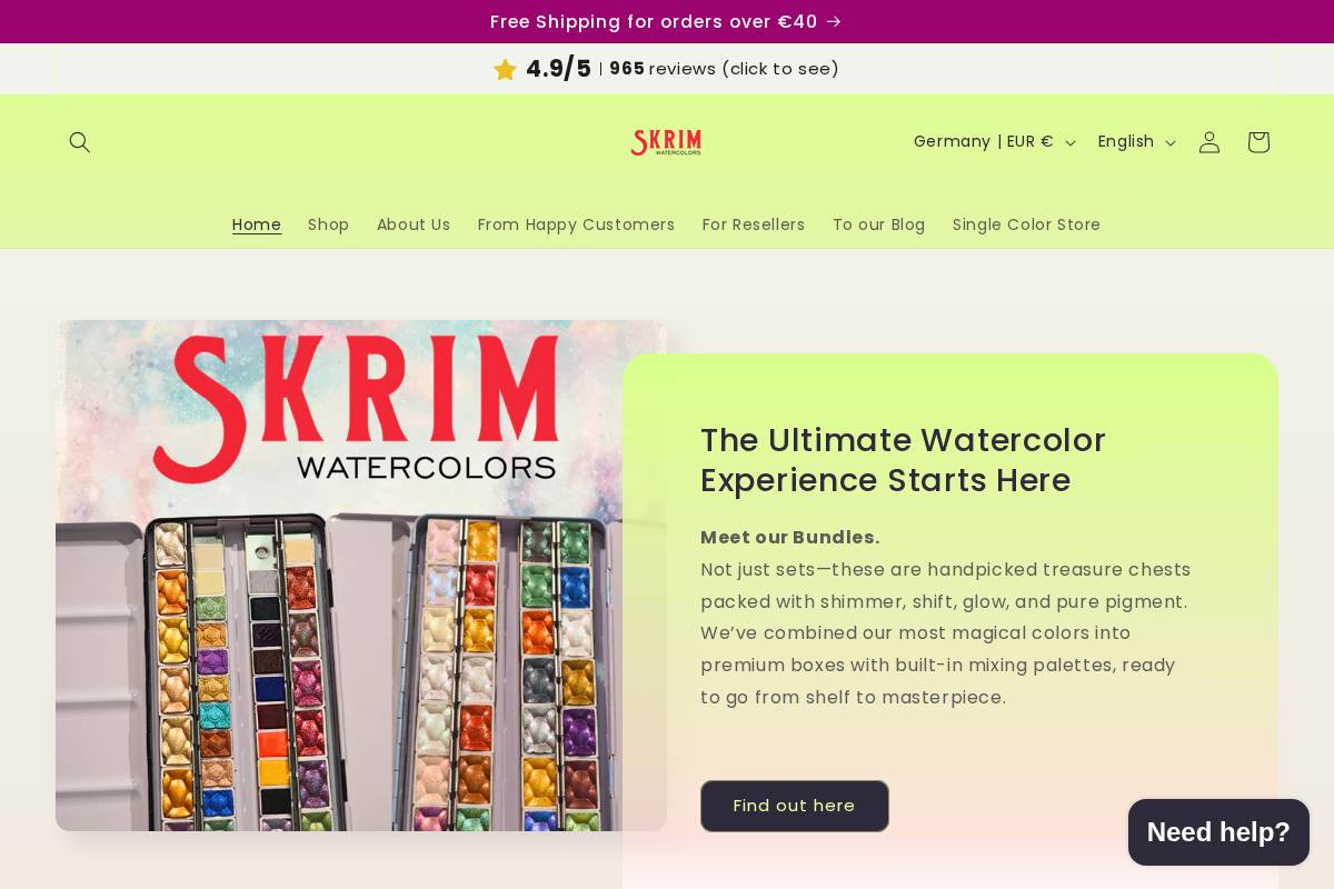 skrim-watercolors.com homepage screenshot