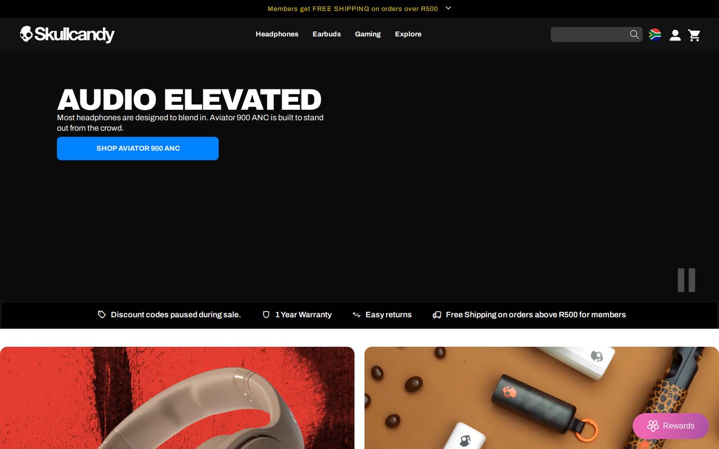 Skullcandy homepage screenshot