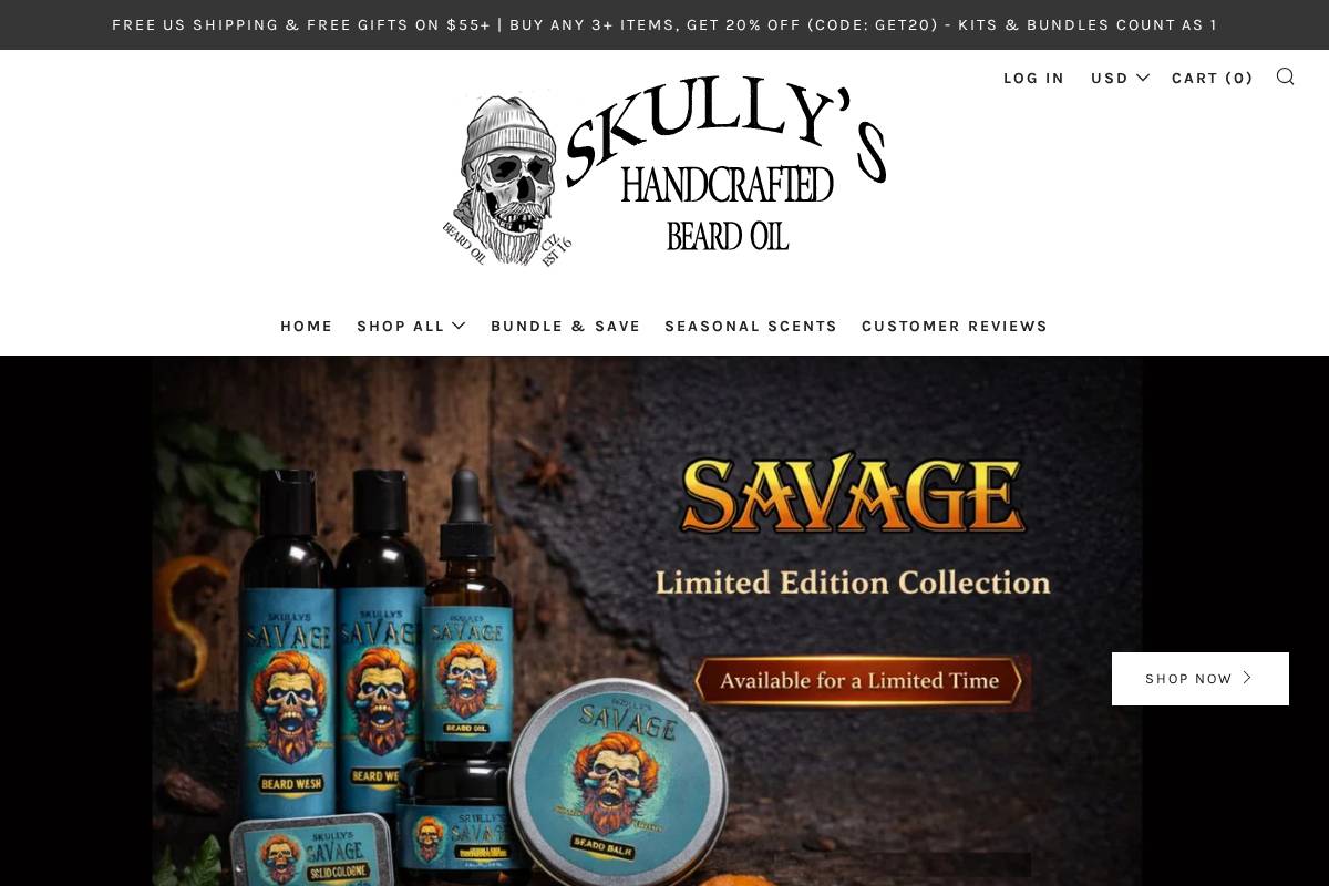 skullysbeardoil.com homepage screenshot