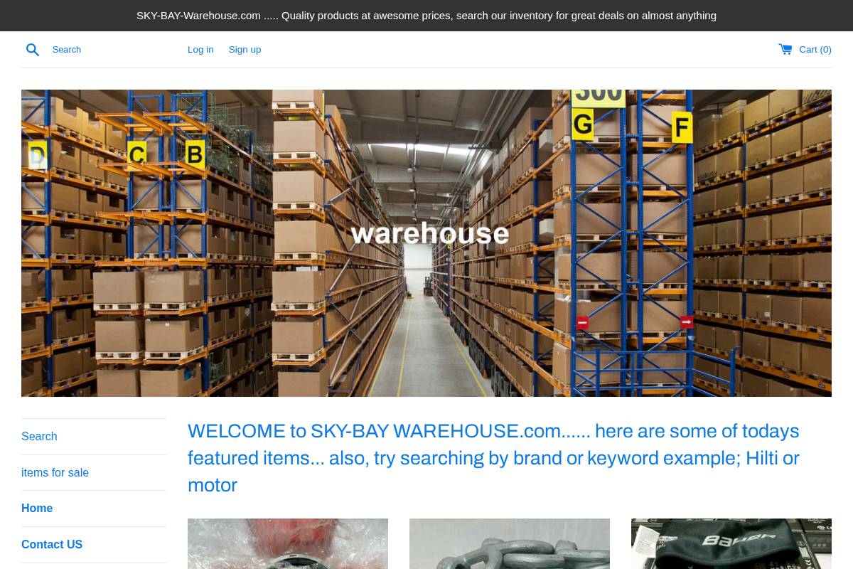 skybaywarehouse.com homepage screenshot