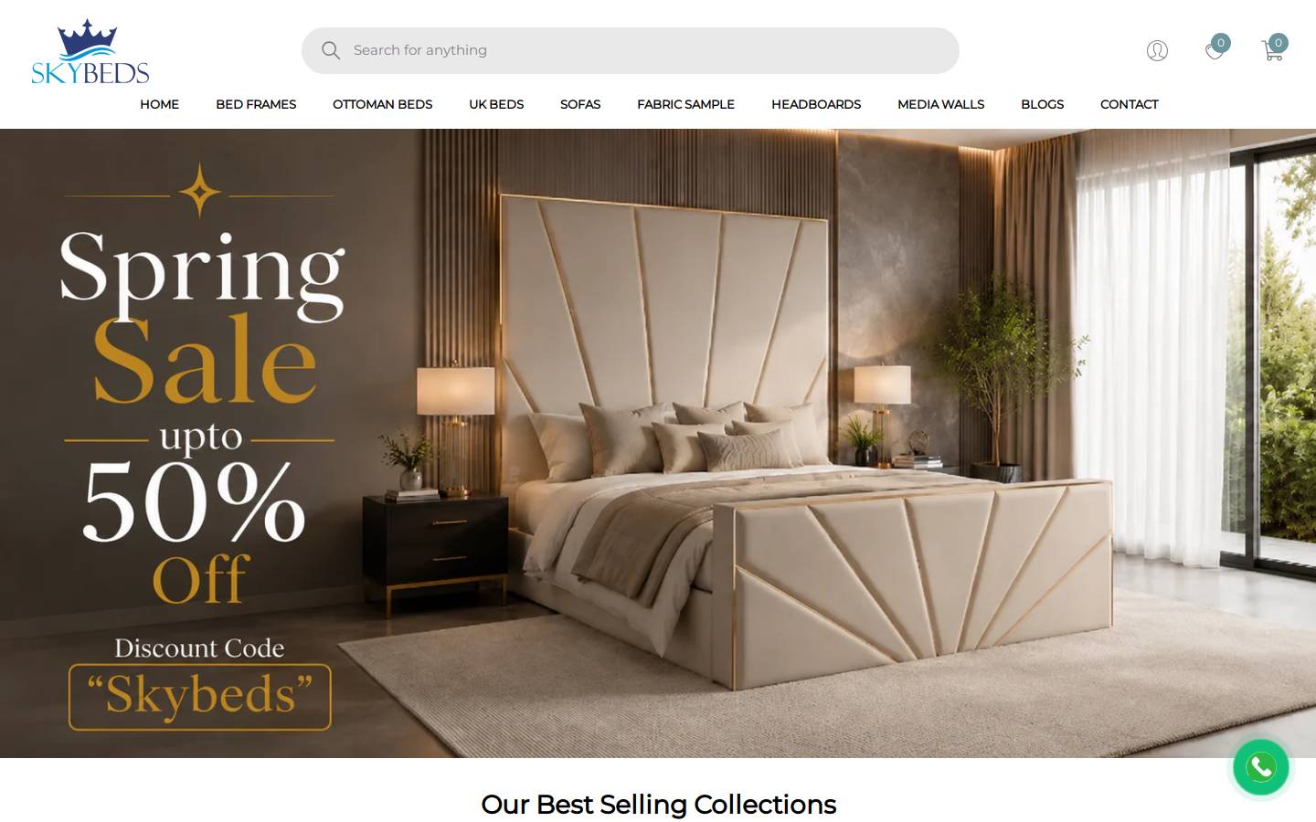 Sky Beds homepage screenshot