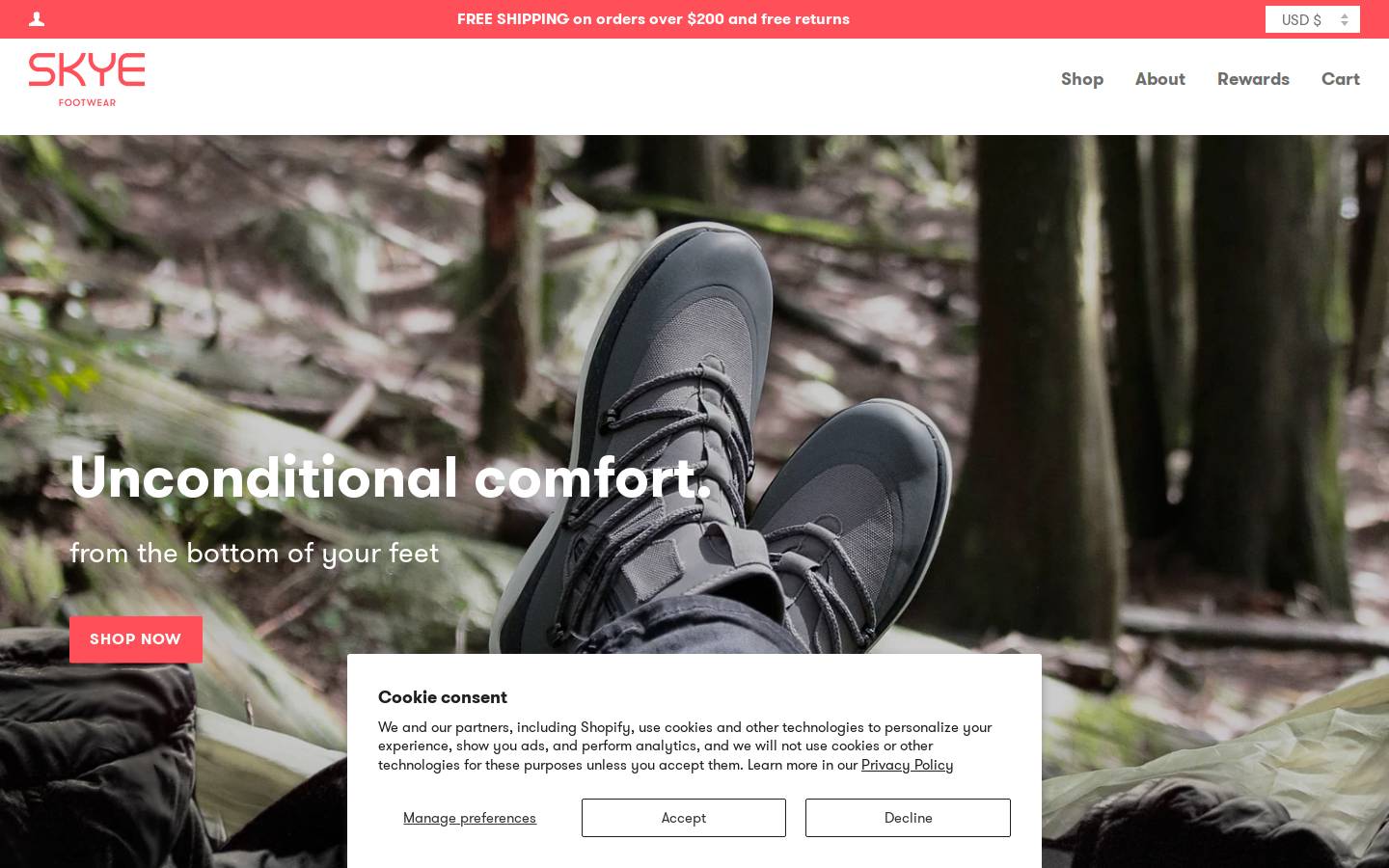 skyefootwear.com homepage screenshot