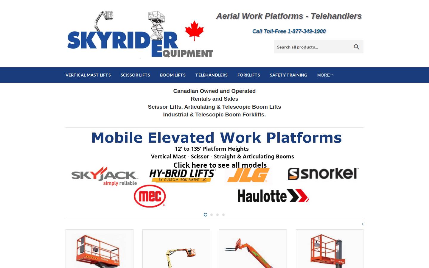 skyriderequipment.com homepage screenshot