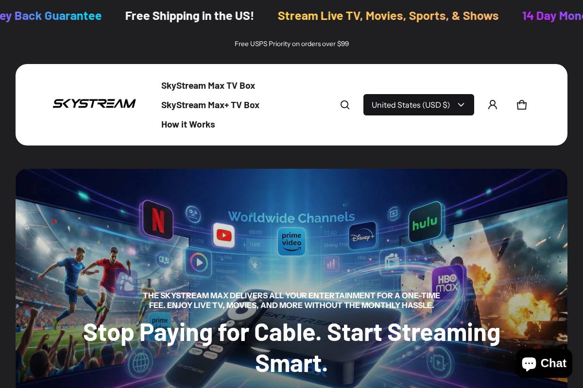SkyStream homepage screenshot