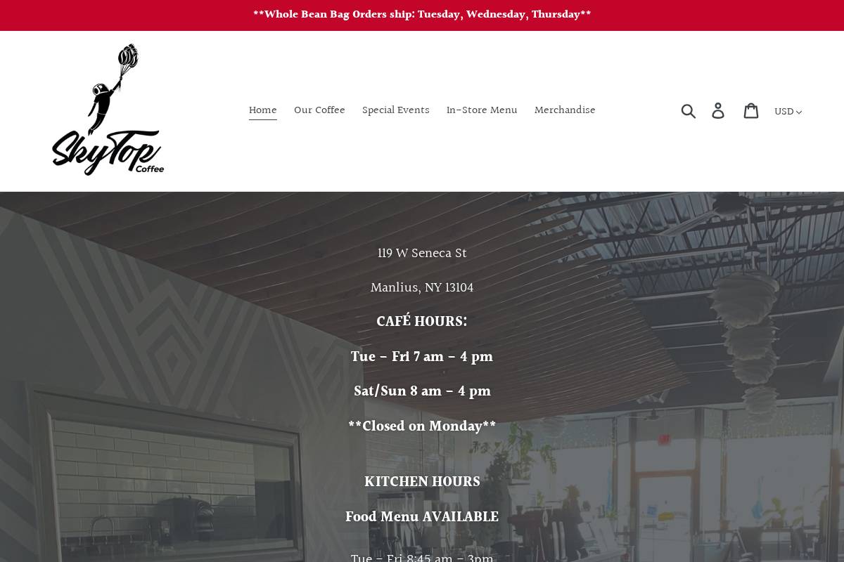 skytopcoffee.com homepage screenshot