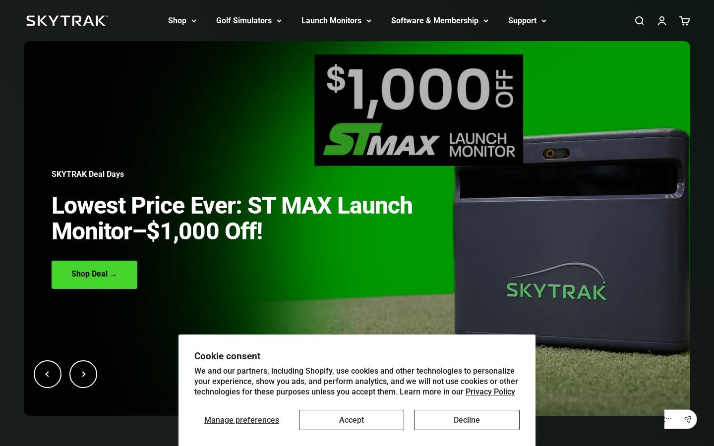 SkyTrak homepage screenshot