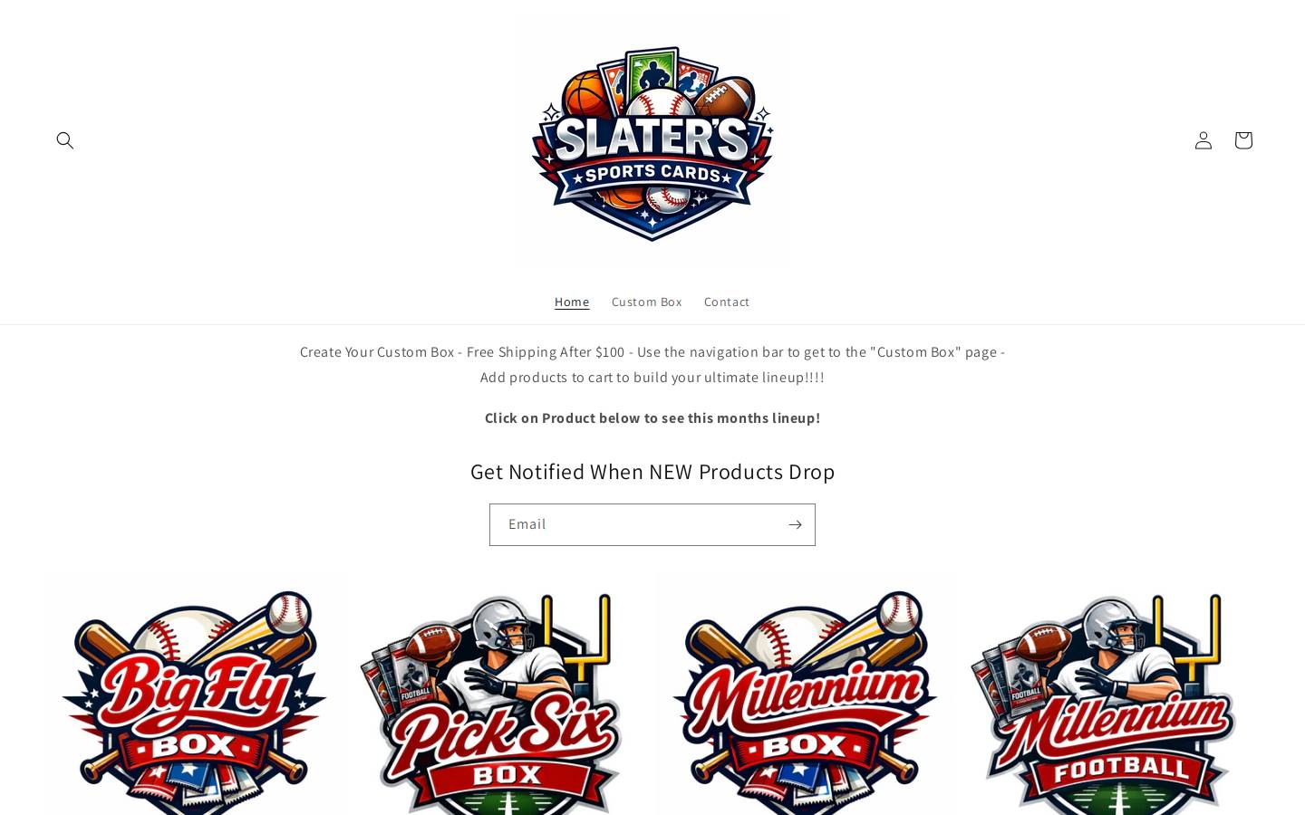 slaterssportscards.com homepage screenshot
