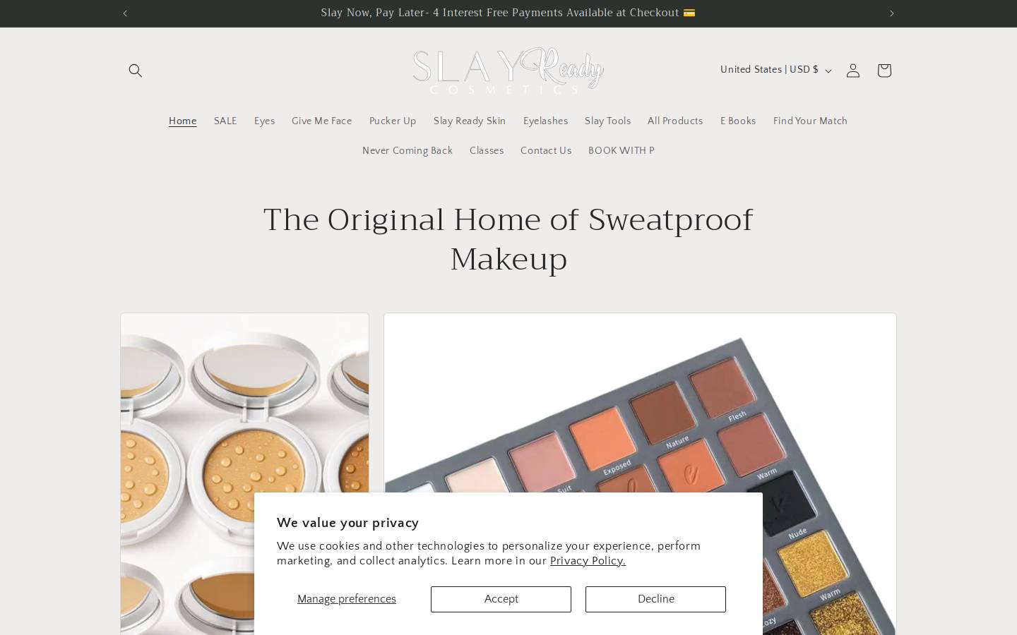 slayreadycosmetics.com homepage screenshot