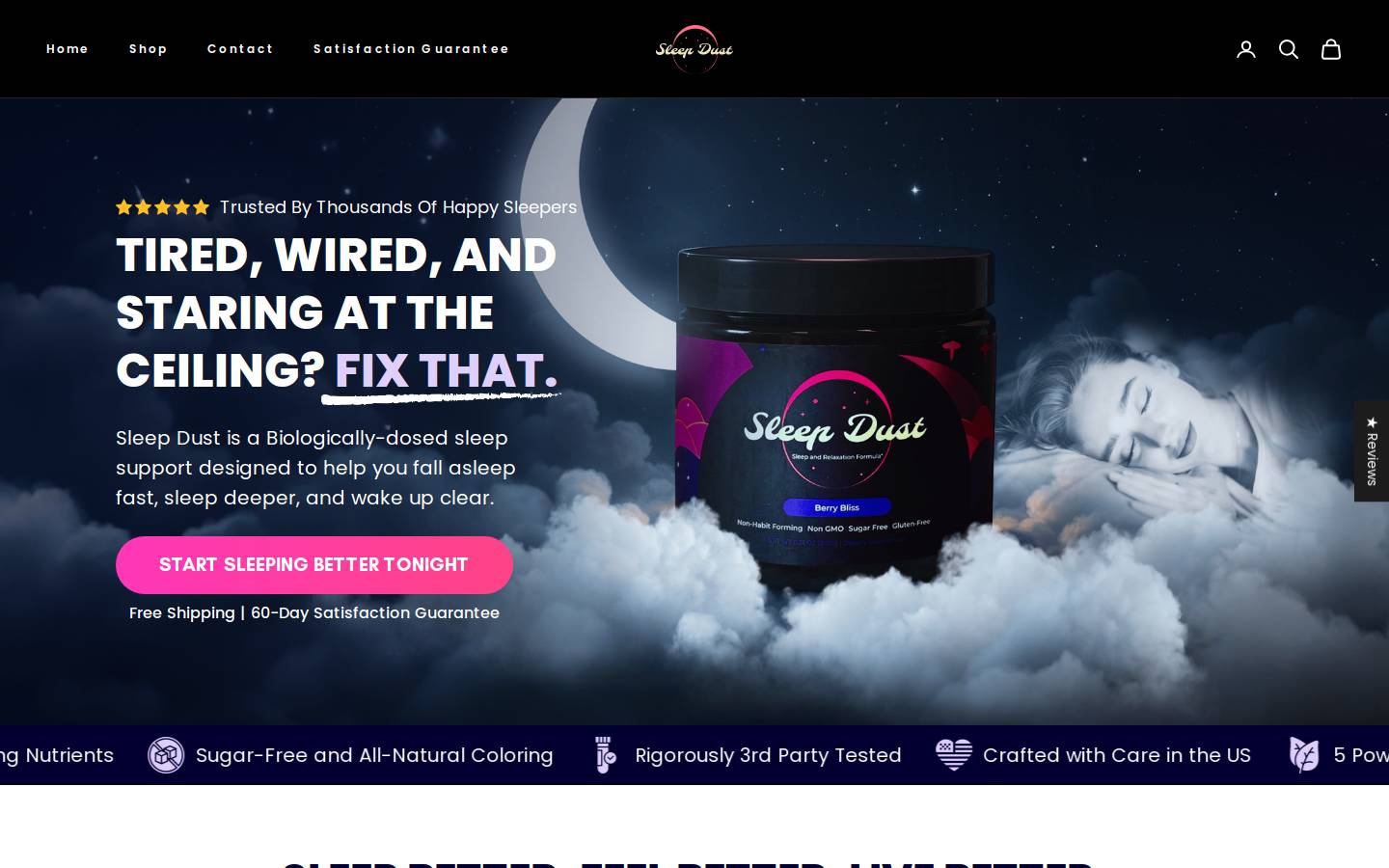 sleep-dust.com homepage screenshot