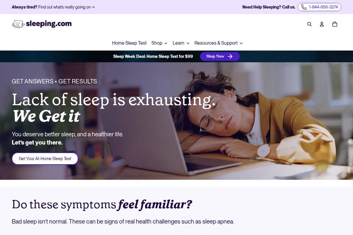 sleeping.com homepage screenshot