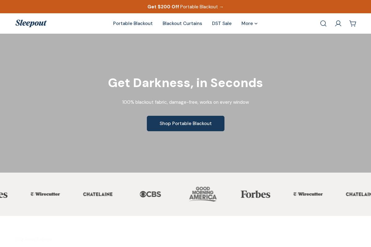 sleepoutcurtains.com homepage screenshot