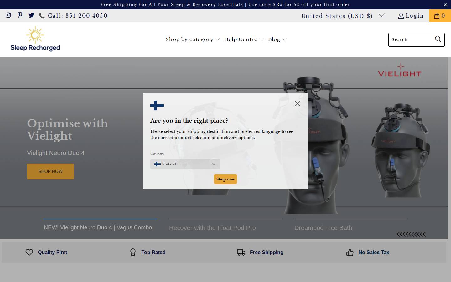 sleeprecharged.com homepage screenshot