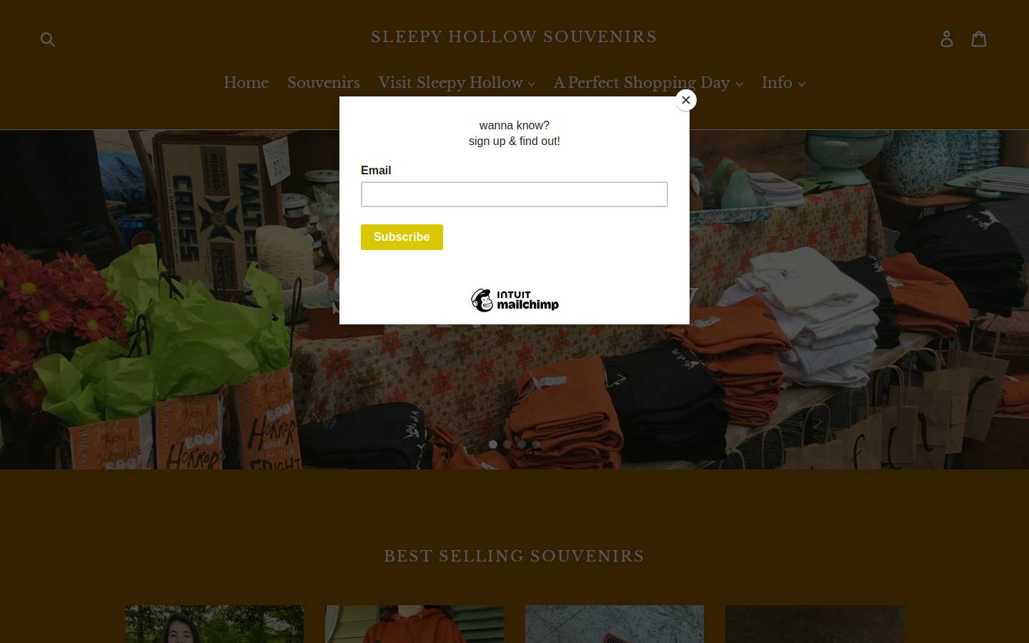 sleepyhollowsouvenirs.com homepage screenshot