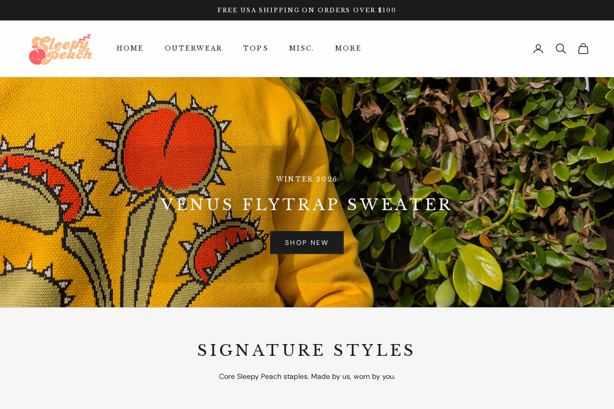 Sleepy Peach homepage screenshot