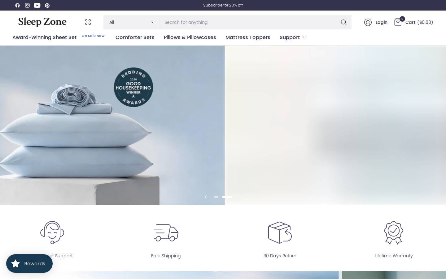 Sleep Zone homepage screenshot
