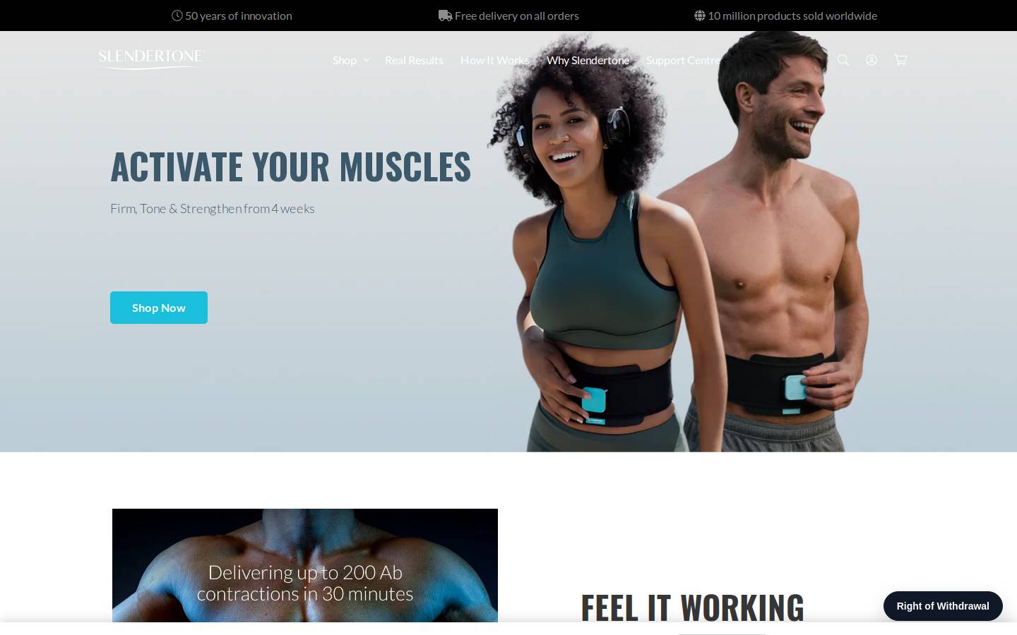 Slendertone homepage screenshot