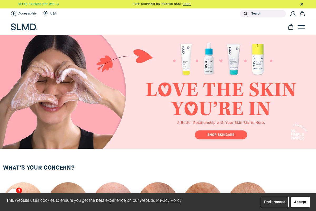 SLMD Skincare by Sandra Lee, M.D. - Dr. Pimple Popper homepage screenshot