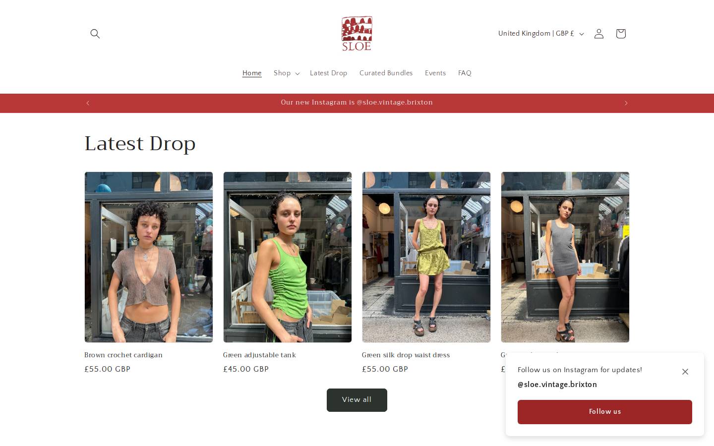 sloevintage.com homepage screenshot