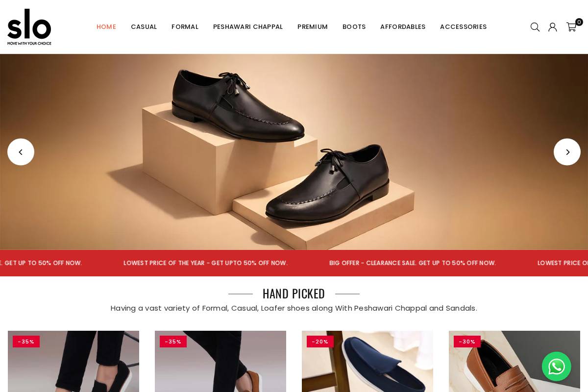sloshoes.com homepage screenshot