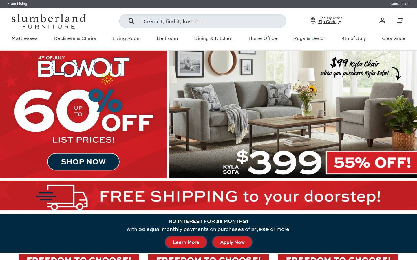 Slumberland Furniture homepage screenshot