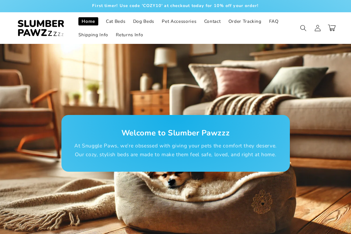 Slumberpaws homepage screenshot