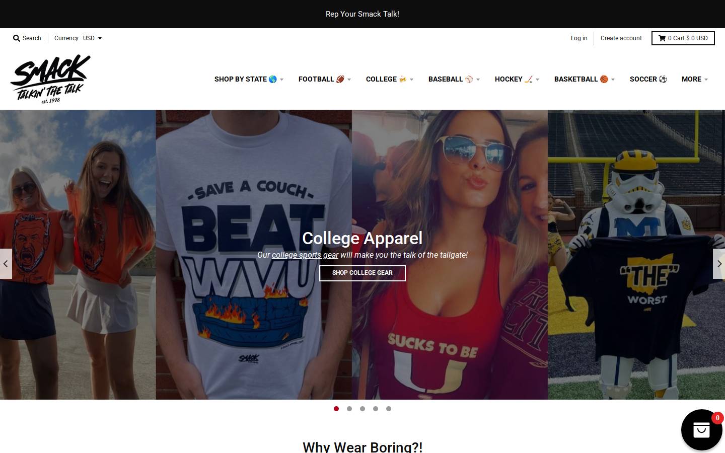 Smack Apparel homepage screenshot