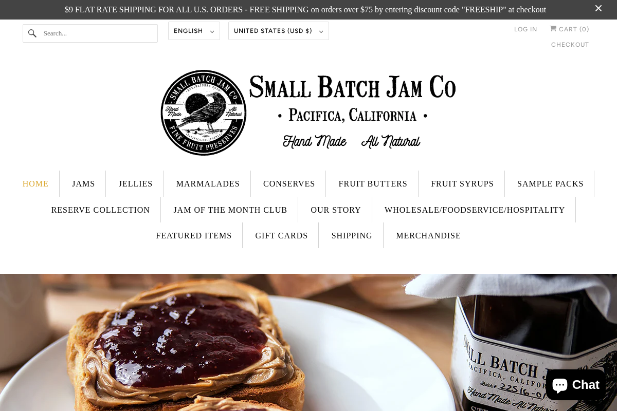 Small Batch Jam Co homepage screenshot
