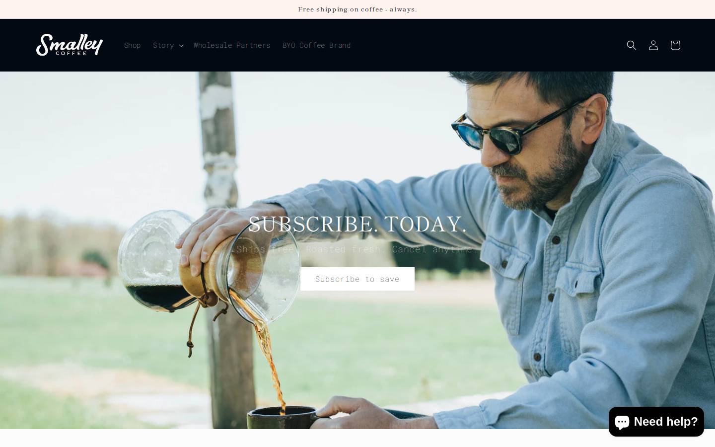 smalleycoffee.com homepage screenshot