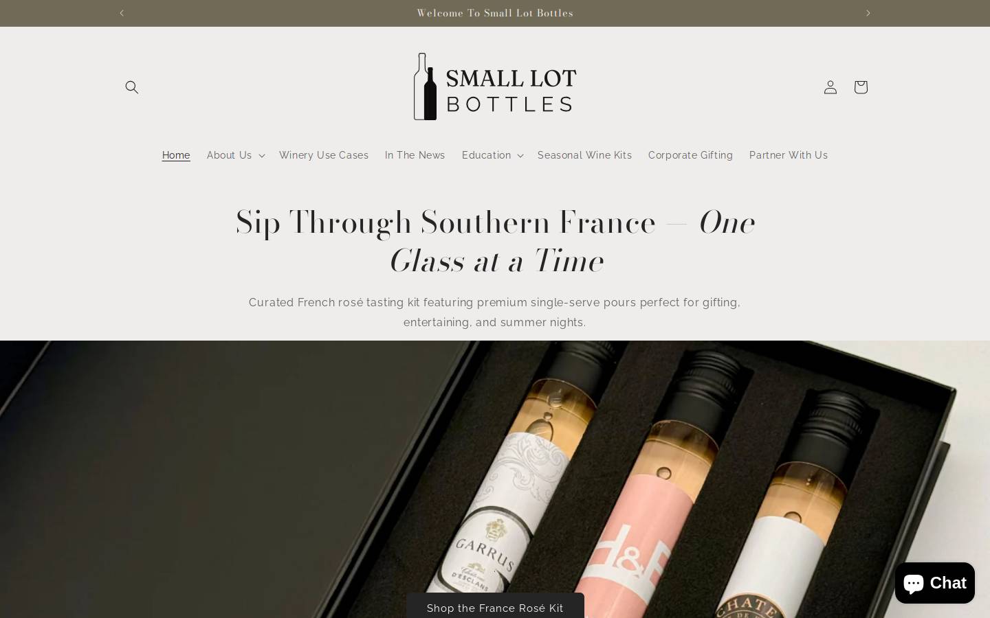 smalllotbottles.com homepage screenshot