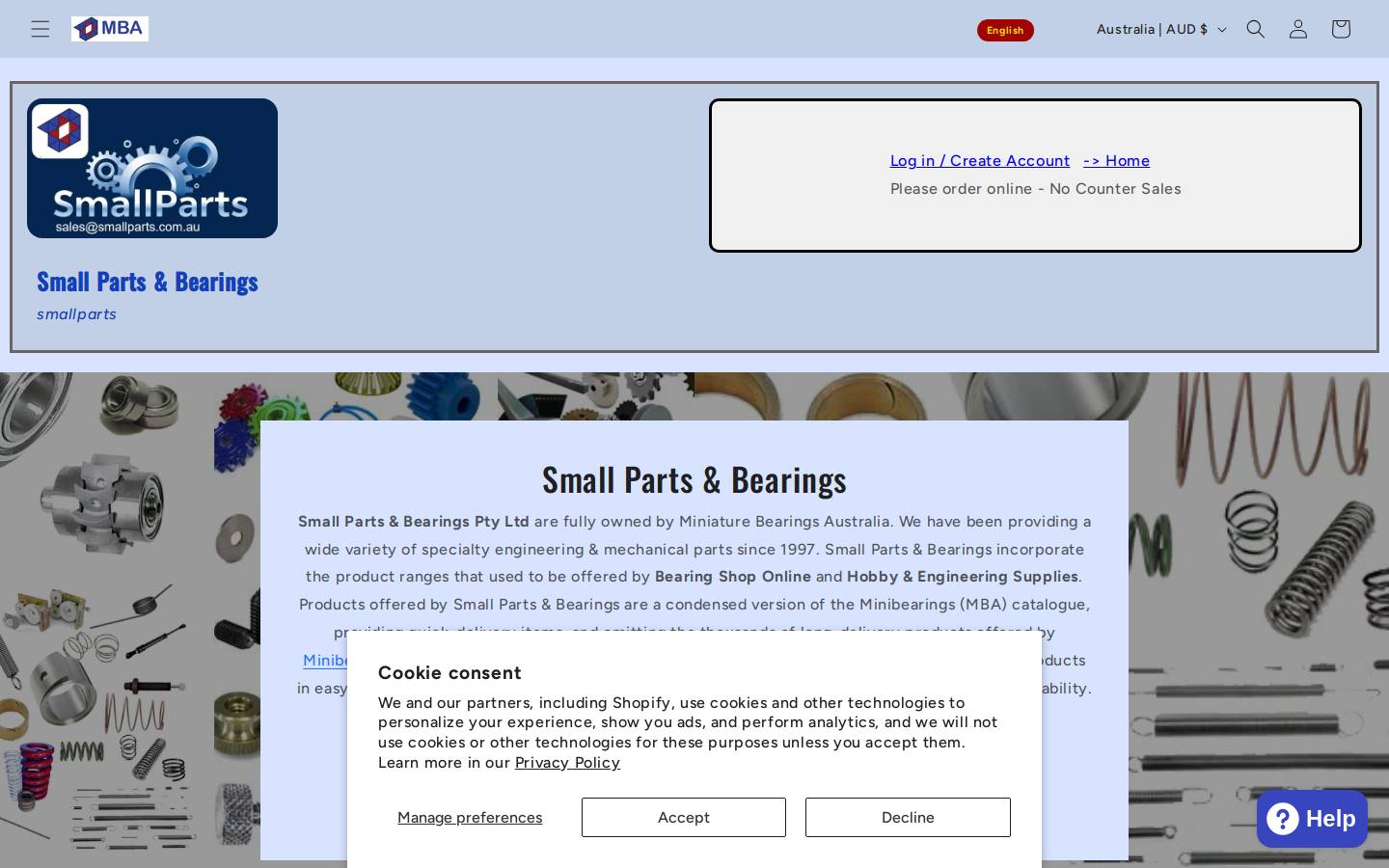 smallpartsonline.com homepage screenshot