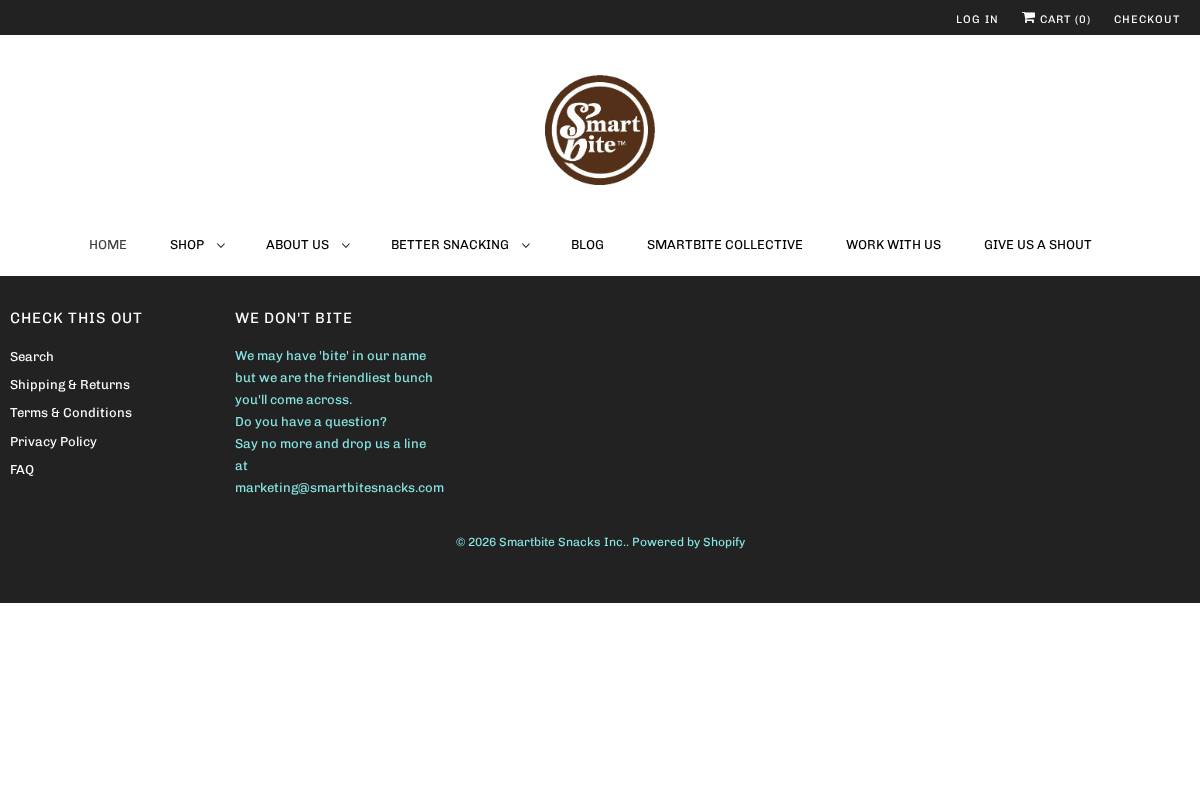 smartbitesnacks.com homepage screenshot