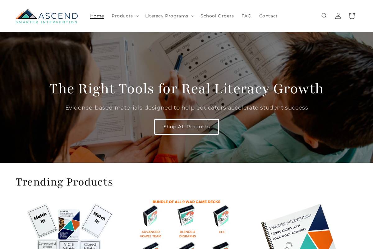 smarterinterventionshop.com homepage screenshot