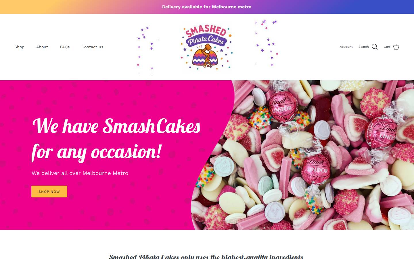 smashedpinatacakes.com.au homepage screenshot