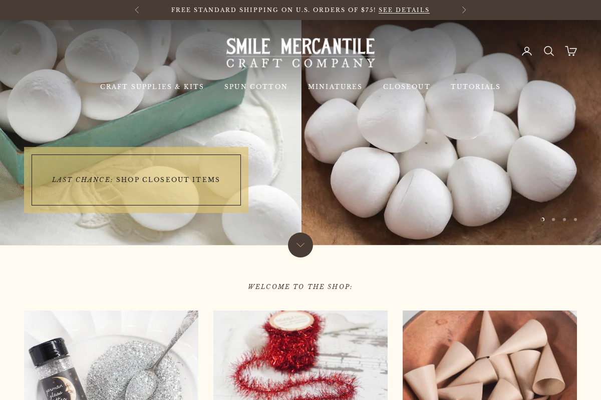 Smile Mercantile Craft Co. homepage screenshot