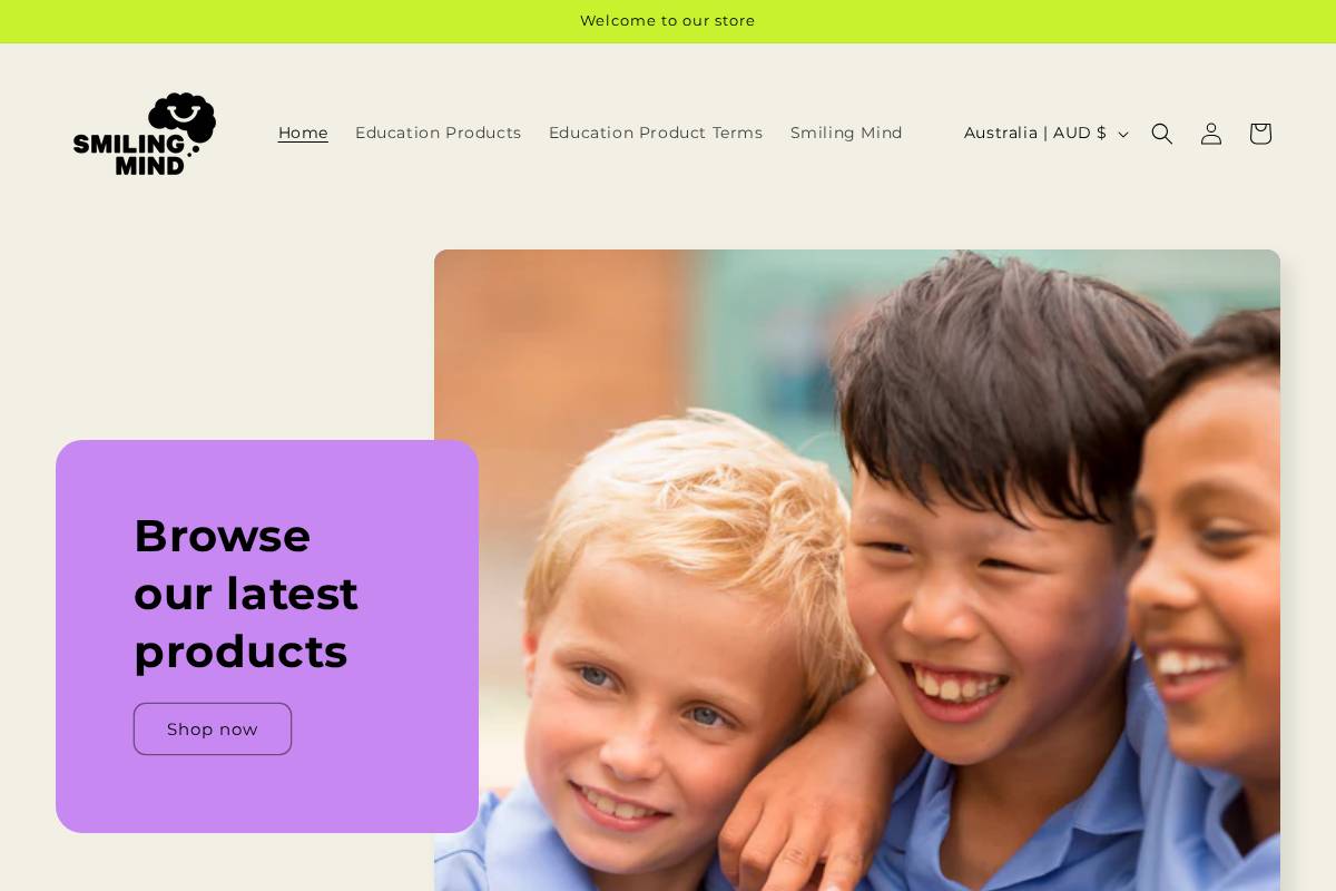 Smiling Mind Shop homepage screenshot