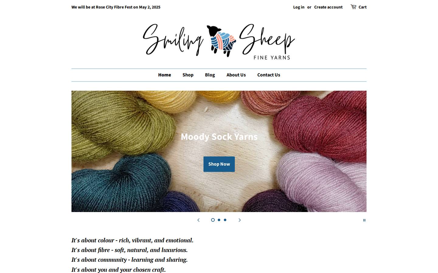 smilingsheepfineyarns.com homepage screenshot