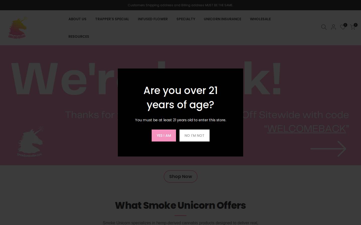 Smokeunicorn homepage screenshot