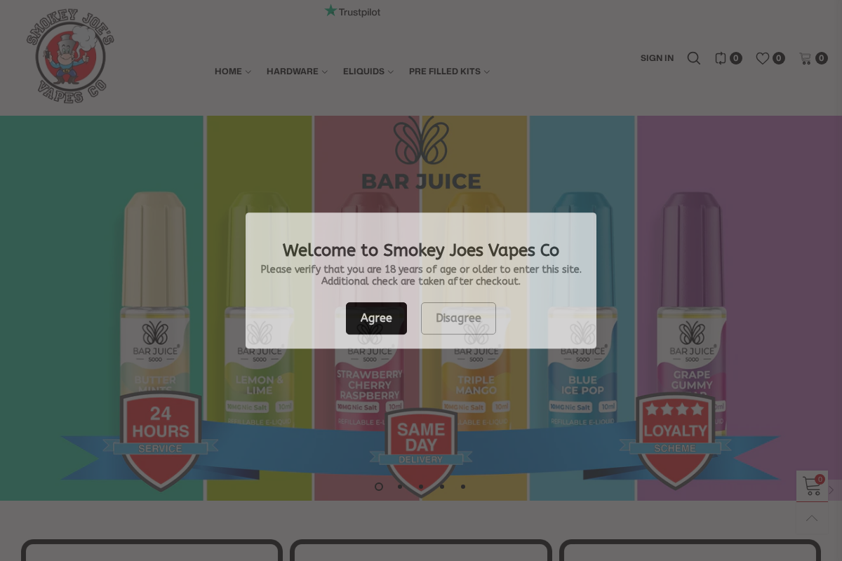 Smokey Joes Vapes Company homepage screenshot
