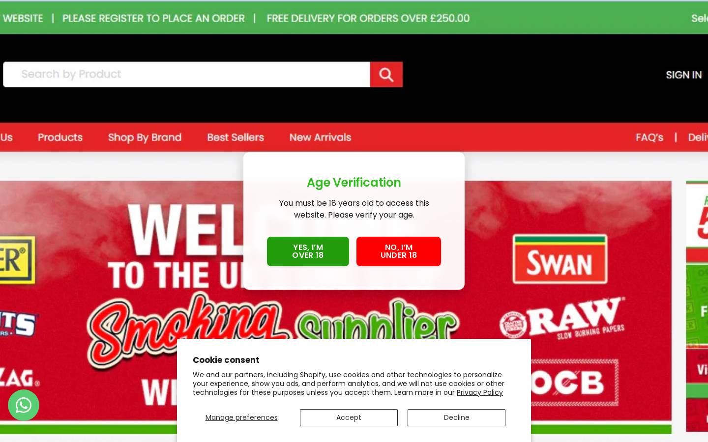 Smokingsupplier homepage screenshot