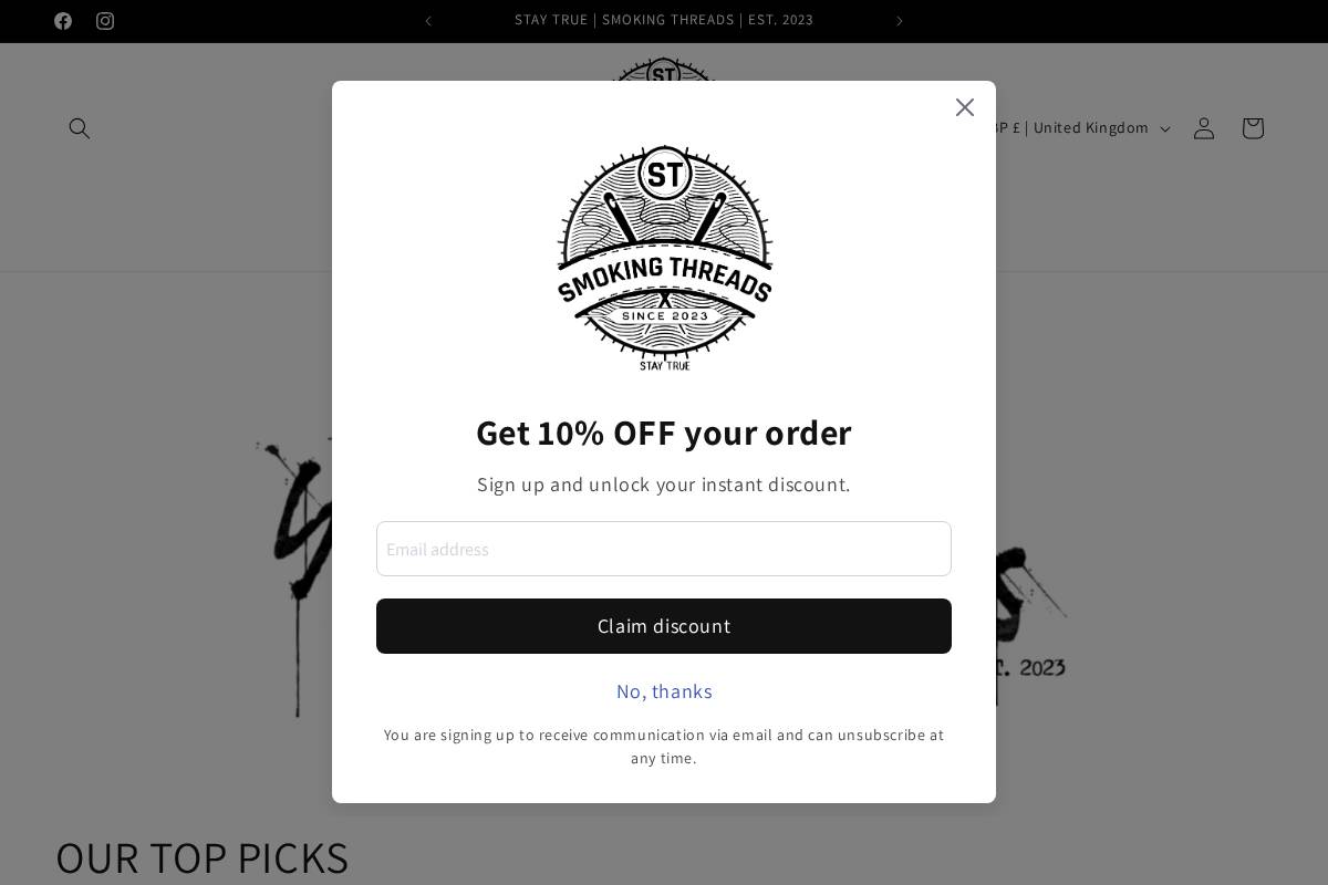 smokingthreads.com homepage screenshot