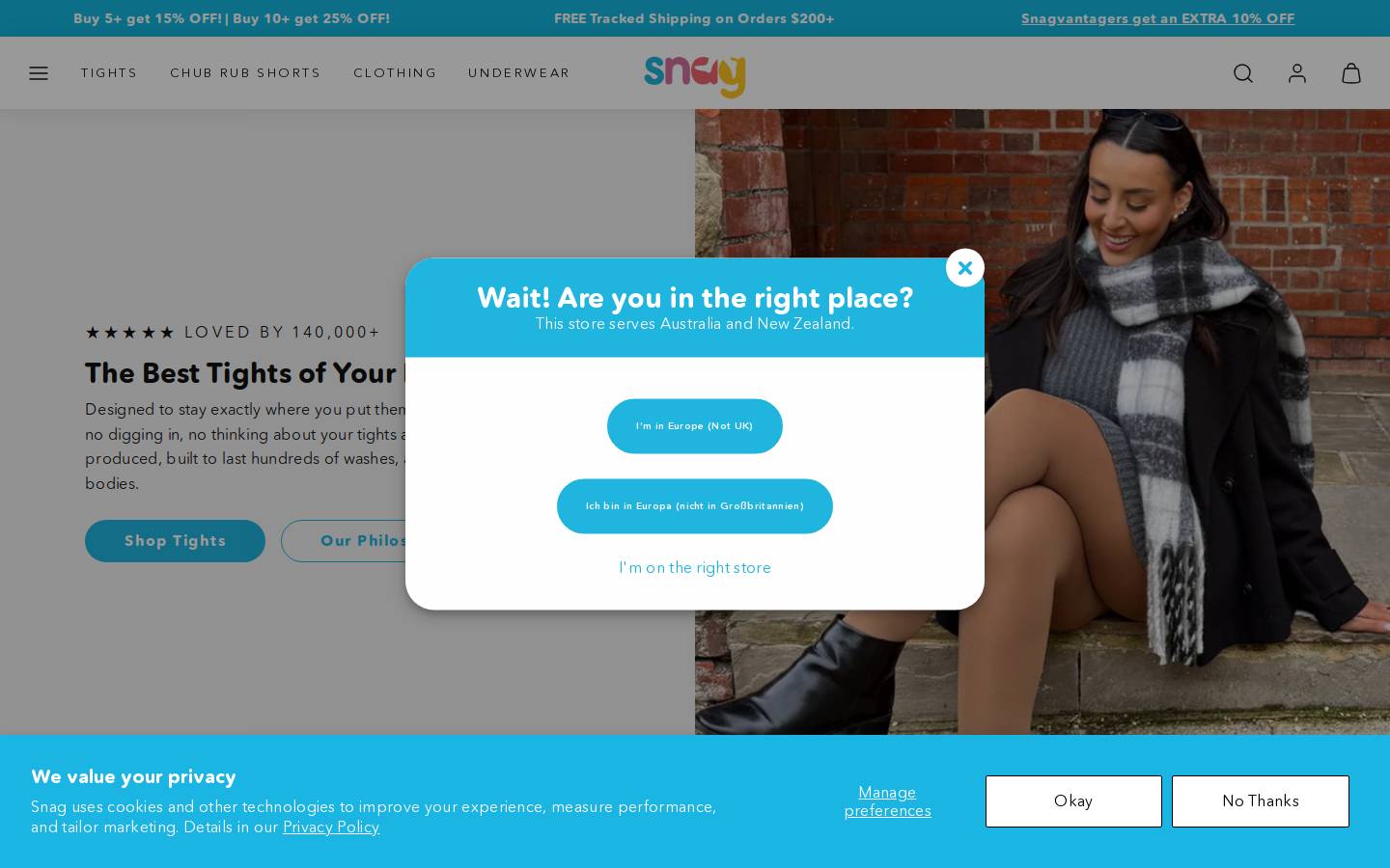 Snagtights homepage screenshot