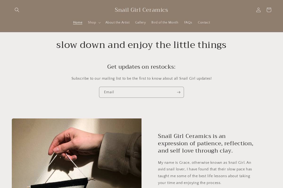 snailgirlceramics.com homepage screenshot