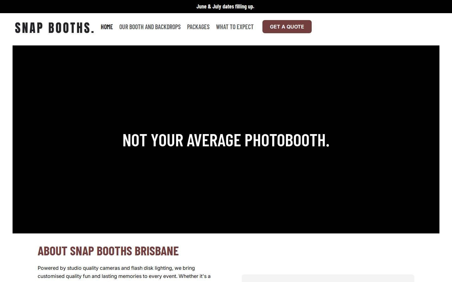 snapboothsbrisbane.com homepage screenshot