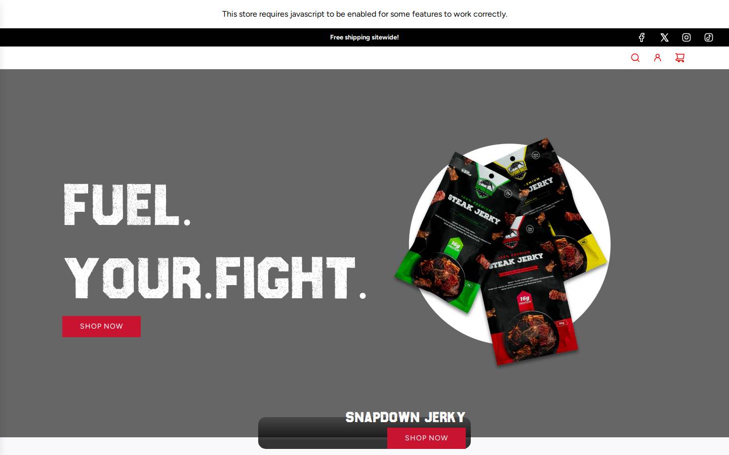 Snapdown Snacks homepage screenshot